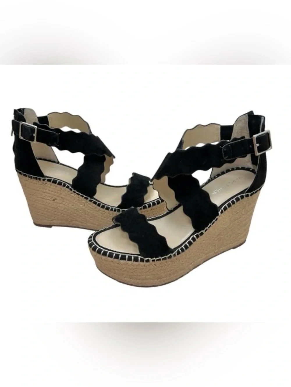 Marc Fisher Calita  Suede Scalloped Platform Wedge Espadrille Sandals Size 8.5